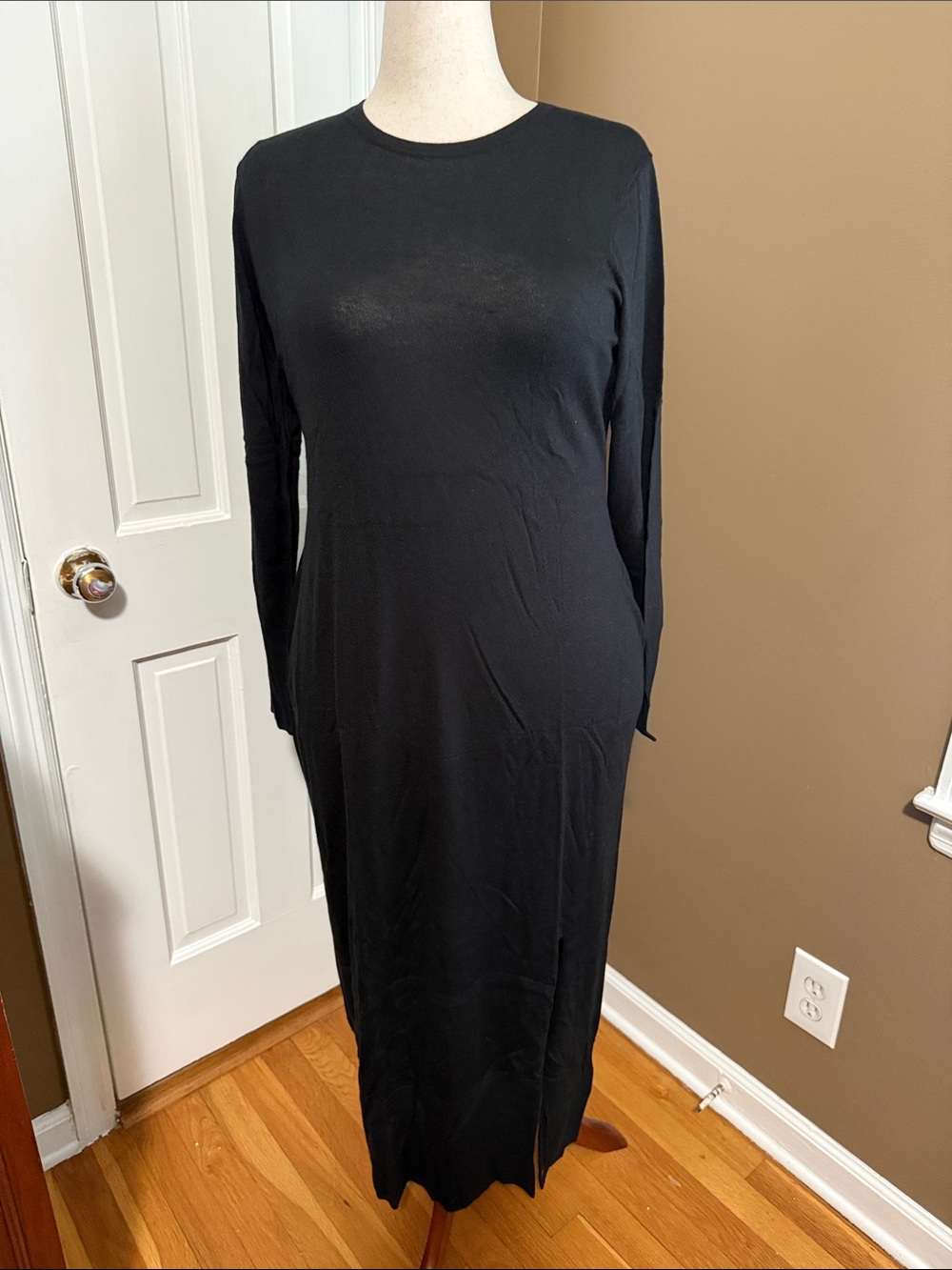 NAADAM Black Long-Sleeve Crewneck Maxi Dress